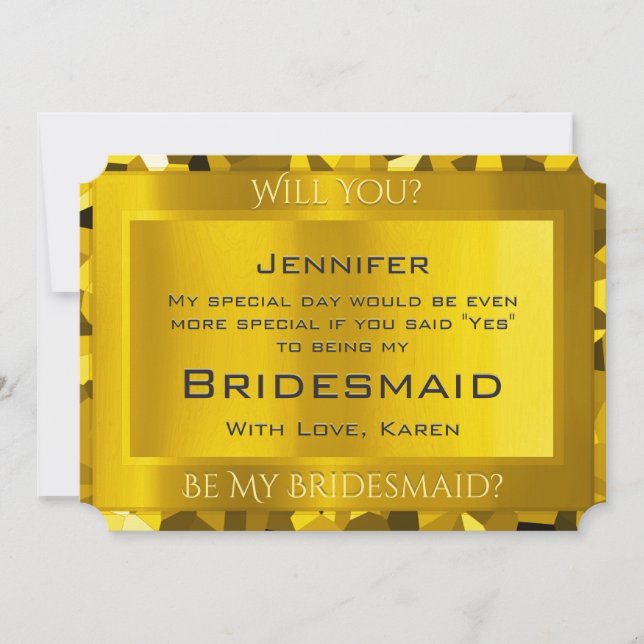 Golden Biljett kommer du bli min bridesmaid Inbjudningar (Framsida)