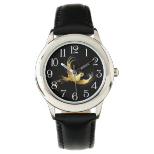 Golden Bird on Black Background Armbandsur