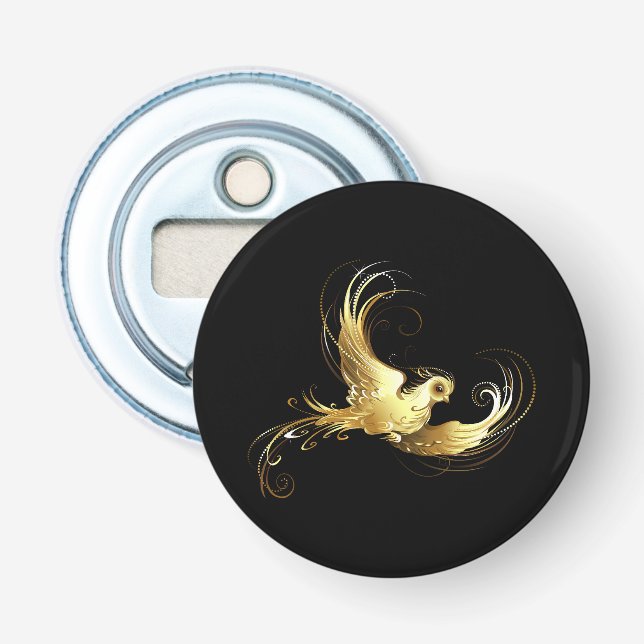 Golden Bird on Black Background Flasköppnare (Framsidan)