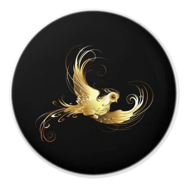 Golden Bird on Black Background Knopp (Framsidan)