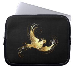Golden Bird on Black Background Laptop Fodral