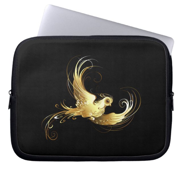 Golden Bird on Black Background Laptop Fodral (Framsidan)