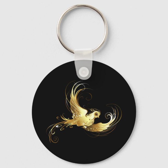 Golden Bird on Black Background Nyckelring (Framsida)