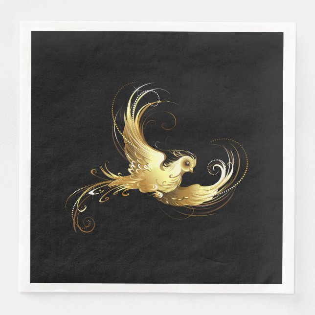 Golden Bird on Black Background Pappersservett (Framsida)