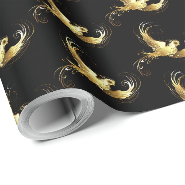 Golden Bird on Black Background Presentpapper (Rulle Hörn)
