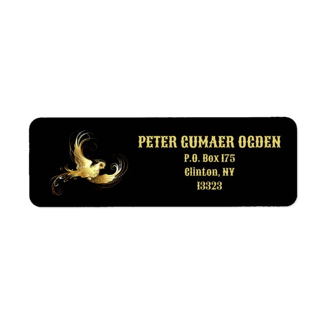Golden Bird on Black Background Returadress Etikett (Framsidan)
