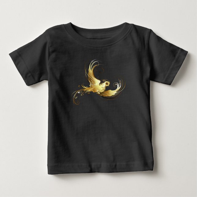 Golden Bird on Black Background T Shirt (Framsida)