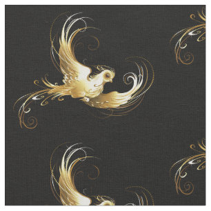 Golden Bird on Black Background Tyg