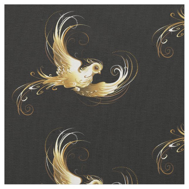 Golden Bird on Black Background Tyg (Närbild)