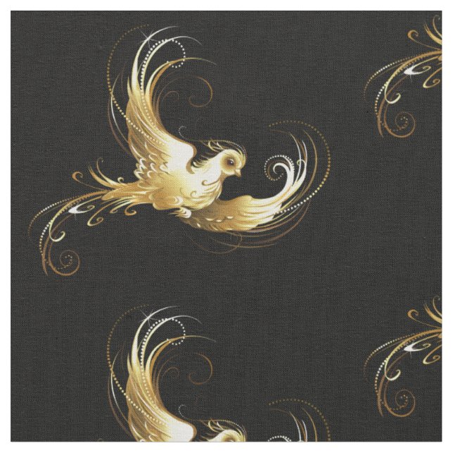 Golden Bird on Black Background Tyg (Närbild)