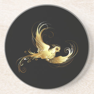 Golden Bird on Black Background Underlägg