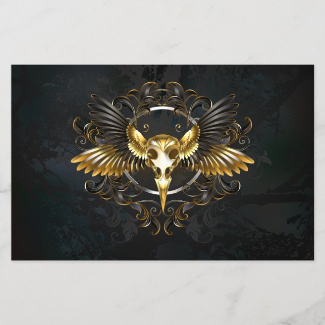 Golden Bird Skull på svart bakgrund (Framsida)