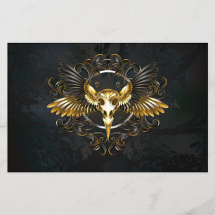 Golden Bird Skull på svart bakgrund