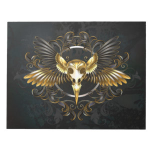 Golden Bird Skull på svart bakgrund Anteckningsblock