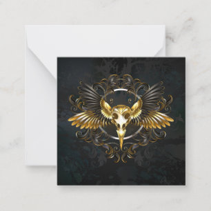 Golden Bird Skull på svart bakgrund Anteckningskort
