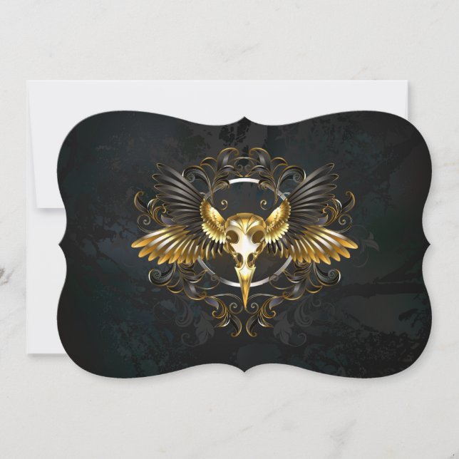 Golden Bird Skull på svart bakgrund Anteckningskort (Framsida)