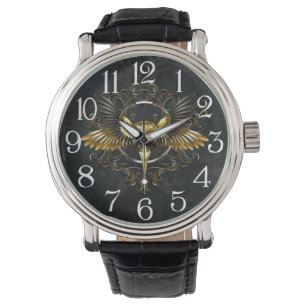 Golden Bird Skull på svart bakgrund Armbandsur