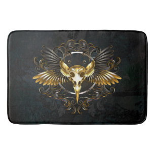 Golden Bird Skull på svart bakgrund Badrumsmatta