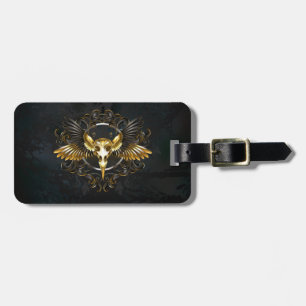 Golden Bird Skull på svart bakgrund Bagagebricka