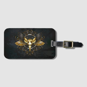 Golden Bird Skull på svart bakgrund Bagagebricka