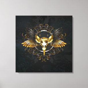 Golden Bird Skull på svart bakgrund Canvastryck