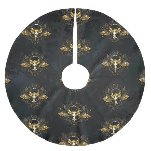 Golden Bird Skull på svart bakgrund Julgransmatta Borstad Polyester