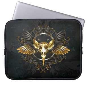Golden Bird Skull på svart bakgrund Laptop Fodral