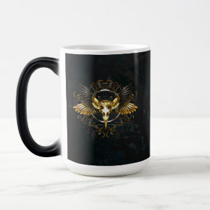 Golden Bird Skull på svart bakgrund Magisk Mugg