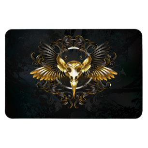 Golden Bird Skull på svart bakgrund Magnet