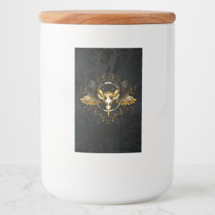 Golden Bird Skull på svart bakgrund Mat Etikett