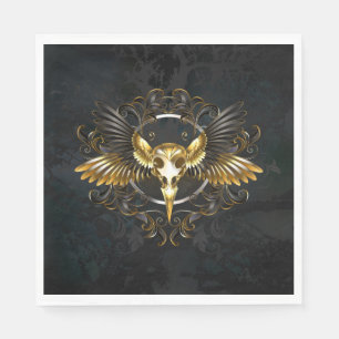Golden Bird Skull på svart bakgrund Pappersservett