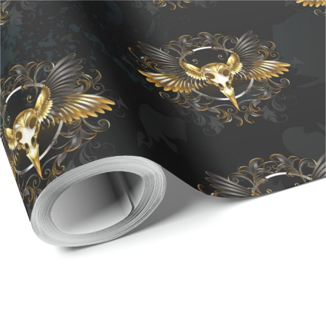 Golden Bird Skull på svart bakgrund Presentpapper (Rulle Hörn)