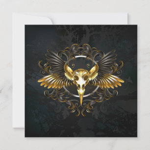 Golden Bird Skull på svart bakgrund Spara Datumet