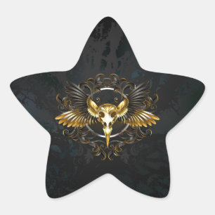 Golden Bird Skull på svart bakgrund Stjärnformat Klistermärke