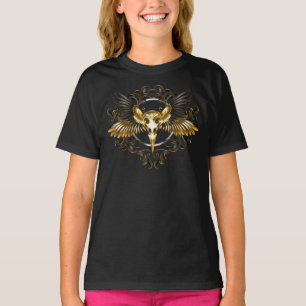 Golden Bird Skull på svart bakgrund T Shirt