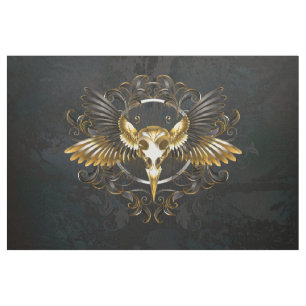 Golden Bird Skull på svart bakgrund Tyg