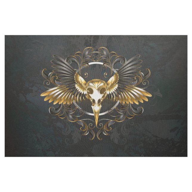 Golden Bird Skull på svart bakgrund Tyg (Yard)