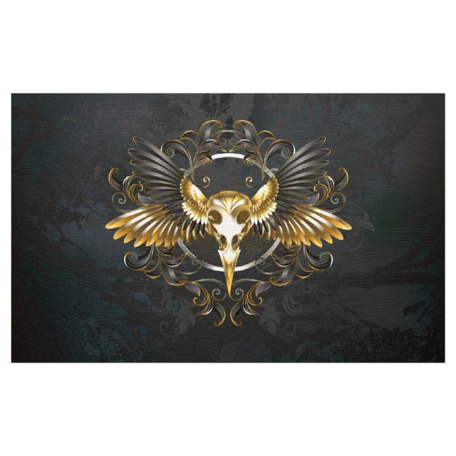Golden Bird Skull på svart bakgrund Tyg (Yard)
