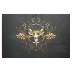 Golden Bird Skull på svart bakgrund Tyg