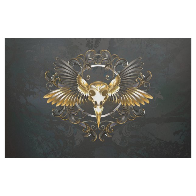 Golden Bird Skull på svart bakgrund Tyg (Yard)