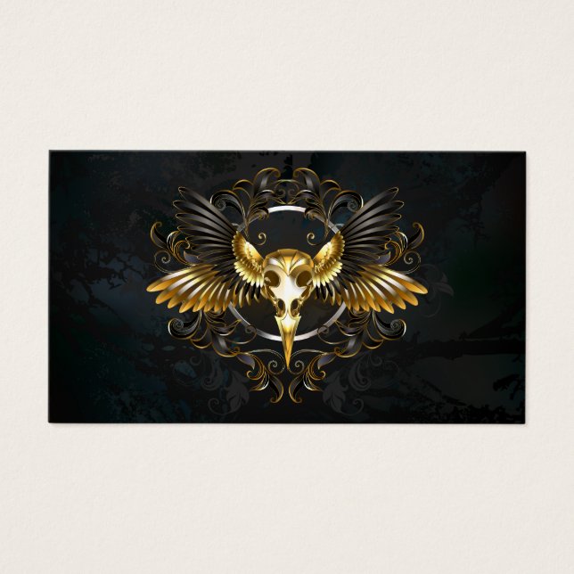 Golden Bird Skull på svart bakgrund Visitkort (Framsidan)