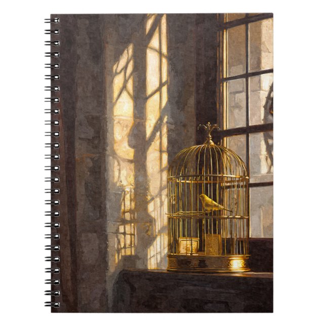 Golden Birdcage Sunlight Notebook Anteckningsbok (Framsidan)