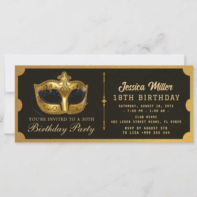 Golden birthday Party Ticket Invitation Inbjudningar (Framsida)