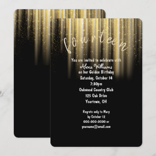 Golden Birthday sunbeams och glitter Inbjudningar