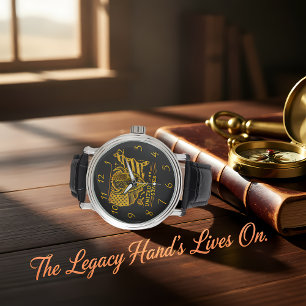 Golden Bison Illustration with USA Karta and Flagg Armbandsur