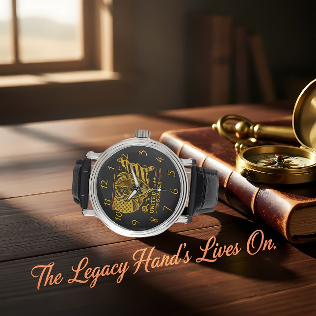 Golden Bison Illustration with USA Karta and Flagg Armbandsur (Skapare uppladdad)