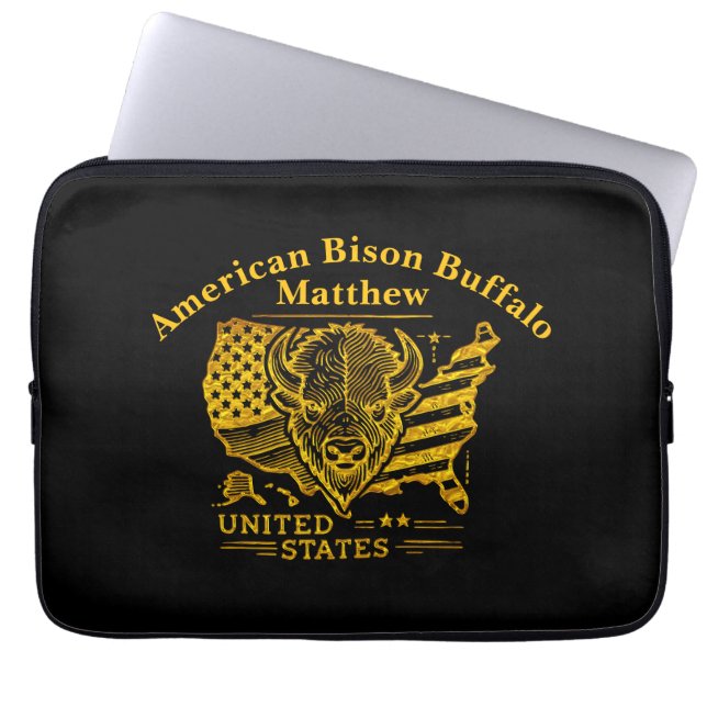 Golden Bison Illustration With USA Map and Flag Laptop Fodral (Framsidan)