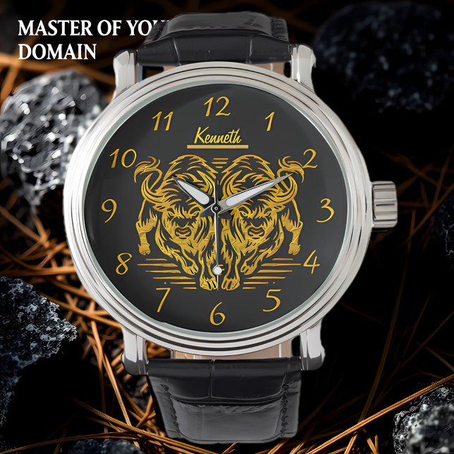 Golden Bison som går över slätterna vid Sunset Armbandsur (Skapare uppladdad)