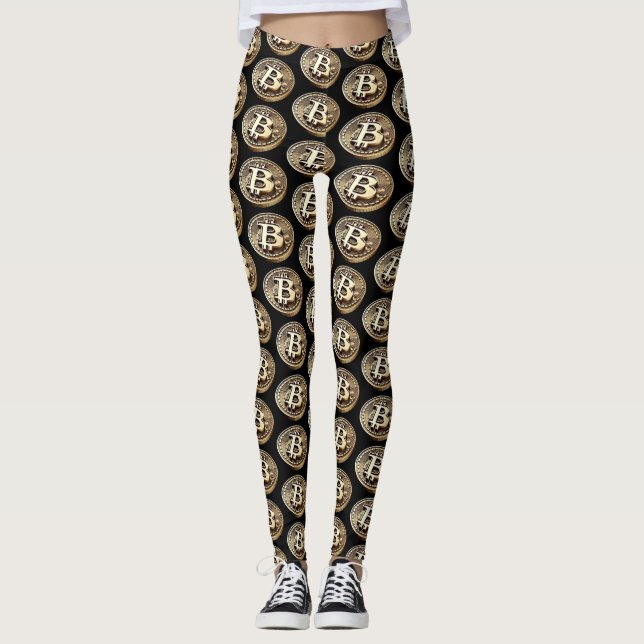 Golden Bitcoin Digital Pengarar Cryptocurrency Leggings (Framsida)