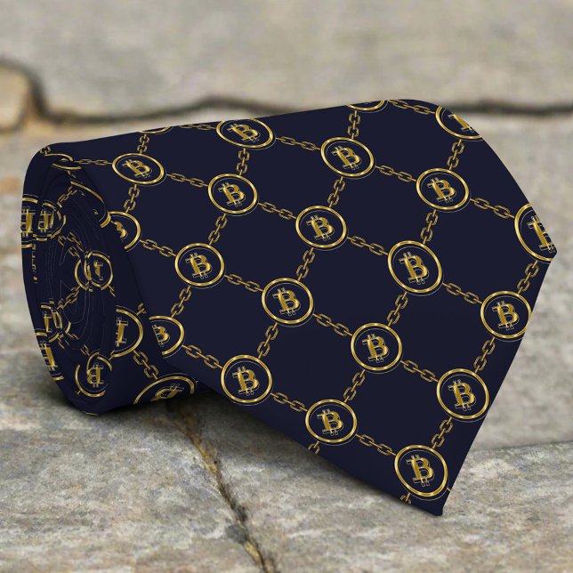 Golden Bitcoin-kedjor i Mörk blått bakgrund Slips (Skapare uppladdad)